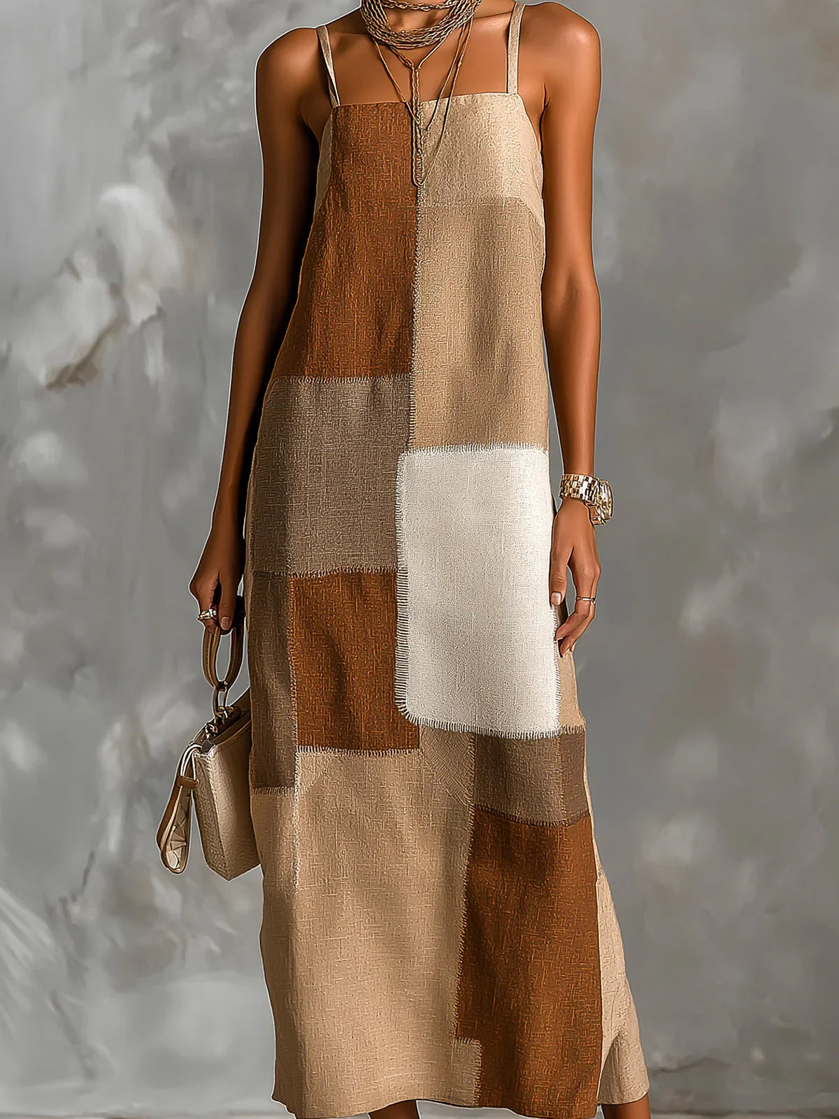 Lucy | Square Neck Patchwork Sundress with Spaghetti Straps