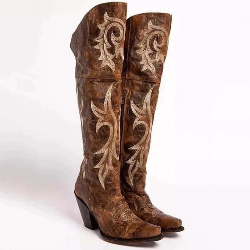 Luella | Embroidered Western Knee-High Boots with Pointed Toe for Women