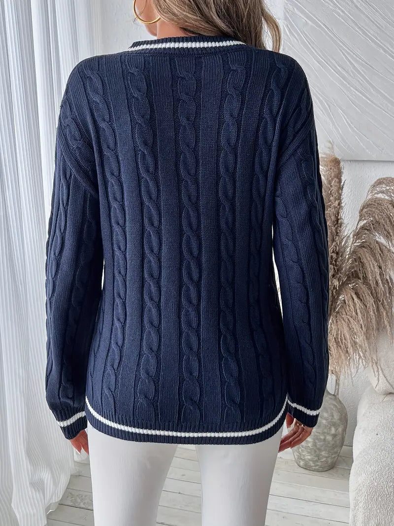 Luisa | Cable Knit Sweater with V-Neck for Women