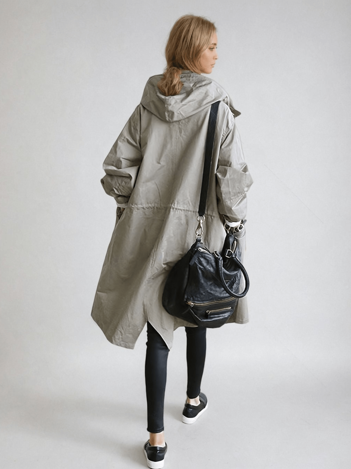 Women's Hooded Trench Coat, Longline, Button Front, Pockets