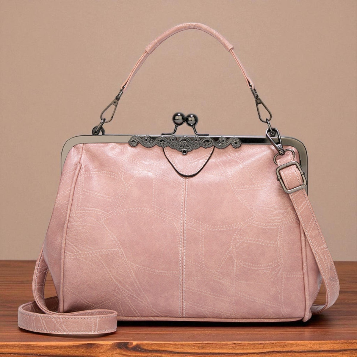 Women's Vintage Frame Handbag with Kiss-Lock Closure