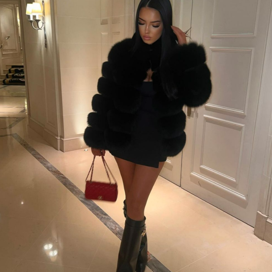 Lisa | Womens Faux Fur Jacket, Soft and Warm | Tailored Cut for Daytime Errands and Evenings Out | Brown and Black S-XL