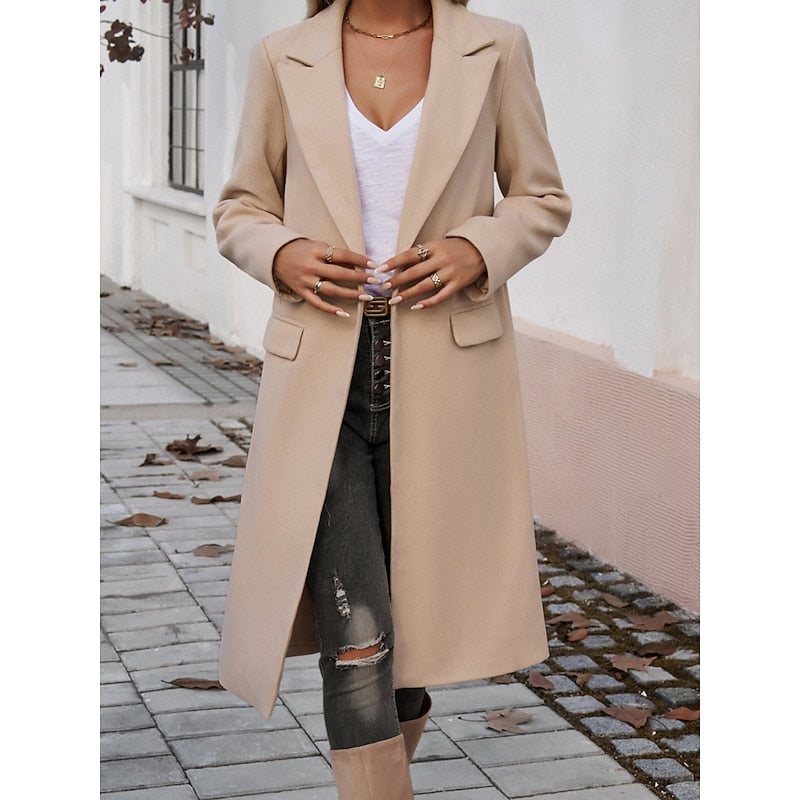Long Women's Coat with Down Filling and Button Front | Breathable Fabric, Pockets | For Winter | Size S-XL