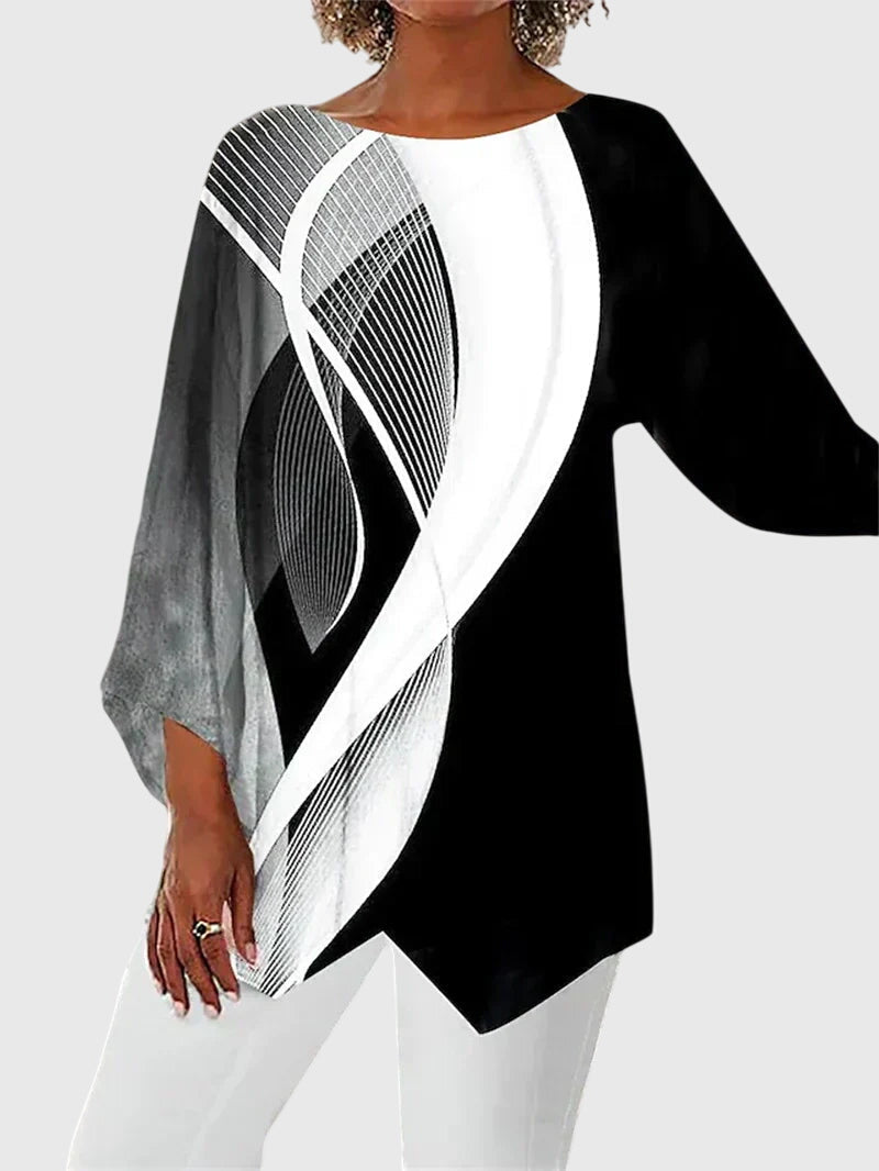Women's Asymmetrical Print Top with a Butterfly Motif | Round Neck, Three-Quarter Sleeves | Size S-3XL, 6 Designs