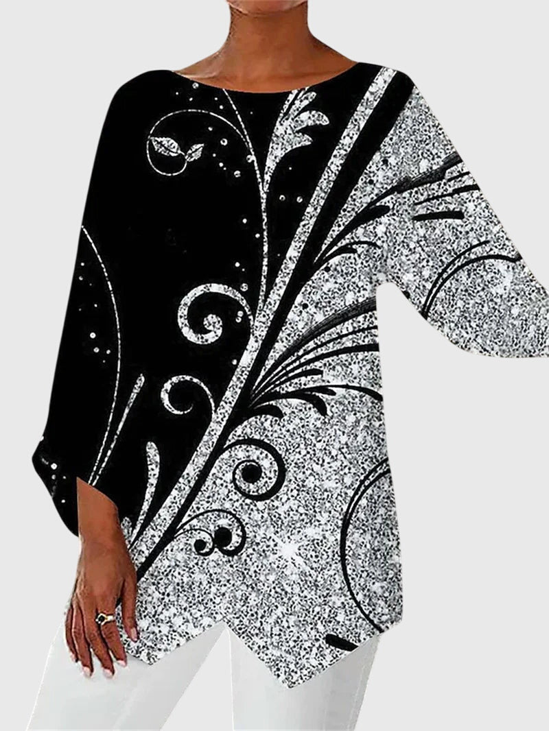 Women's Asymmetrical Print Top with a Butterfly Motif | Round Neck, Three-Quarter Sleeves | Size S-3XL, 6 Designs