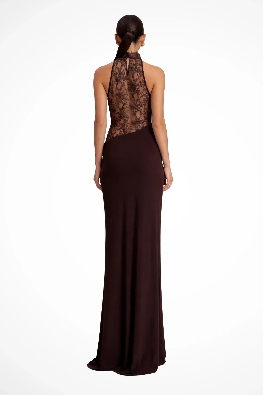 Lynda | Women's Halter Neck Formal Maxi Dress with Sheer Lace Panels