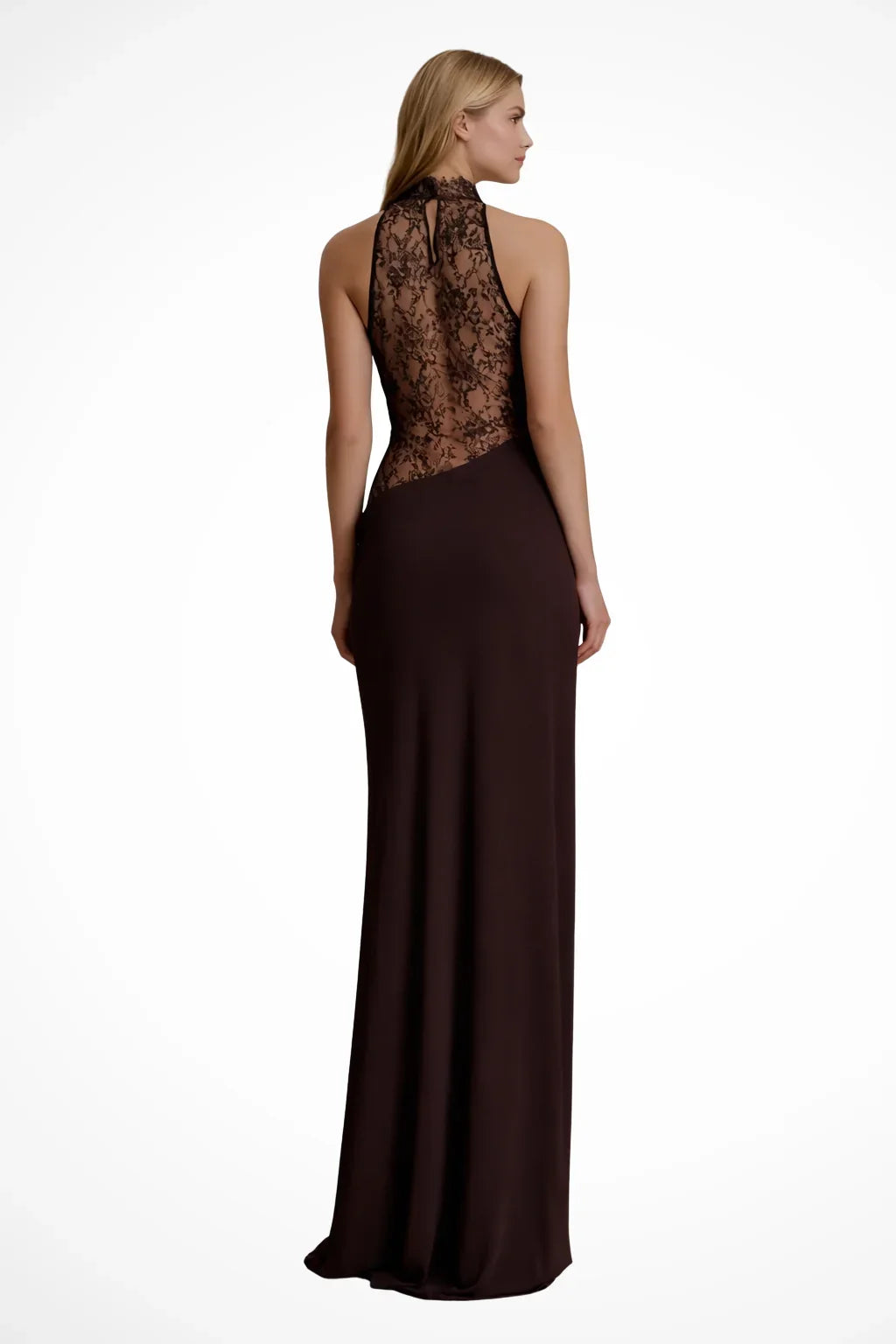 Lynda | Women's Halter Neck Formal Maxi Dress with Sheer Lace Panels