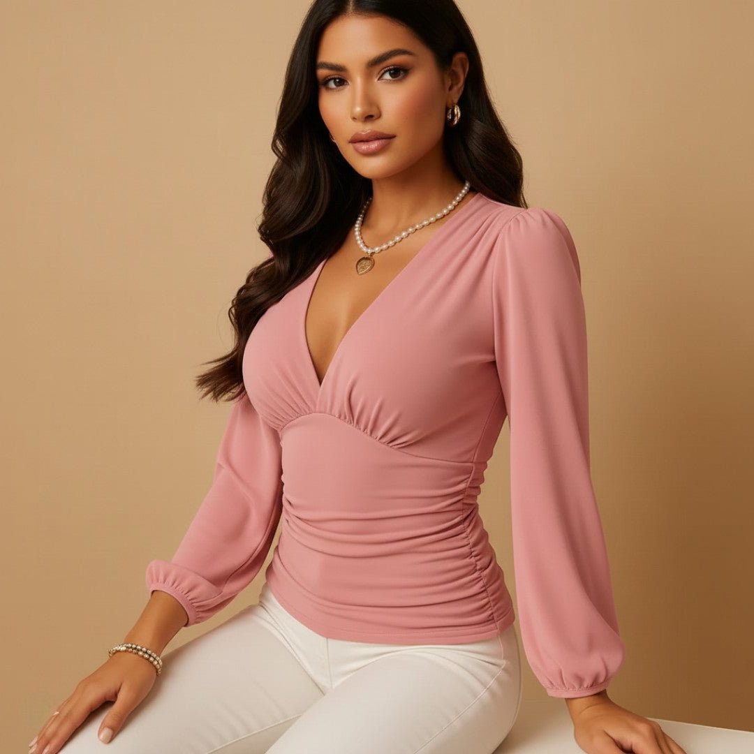 Lysette | Lace Blouse with Long Sleeves and V-Neck for Women