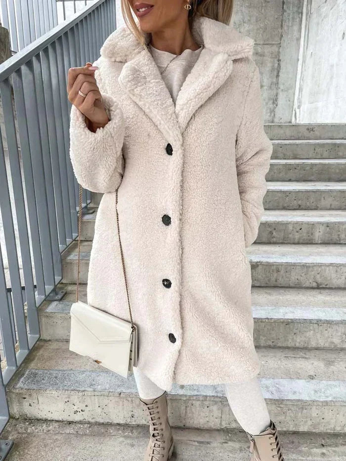 Women's Long Teddy Overcoat – Plush Relaxed Winter Coat