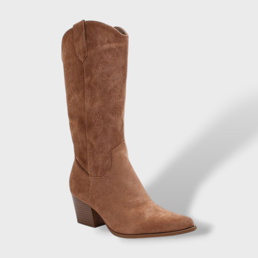 Women's Suede-Effect Cowboy Boots with Wide Heel