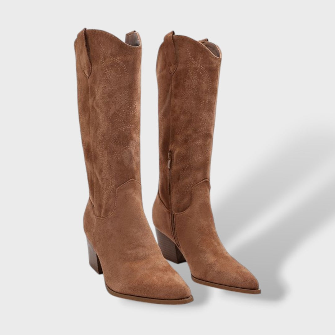 Women's Suede-Effect Cowboy Boots with Wide Heel