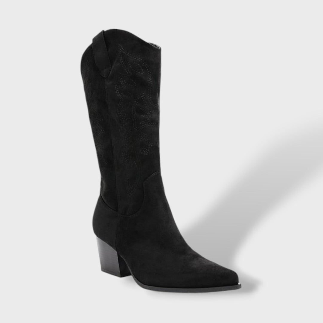 Women's Suede-Effect Cowboy Boots with Wide Heel