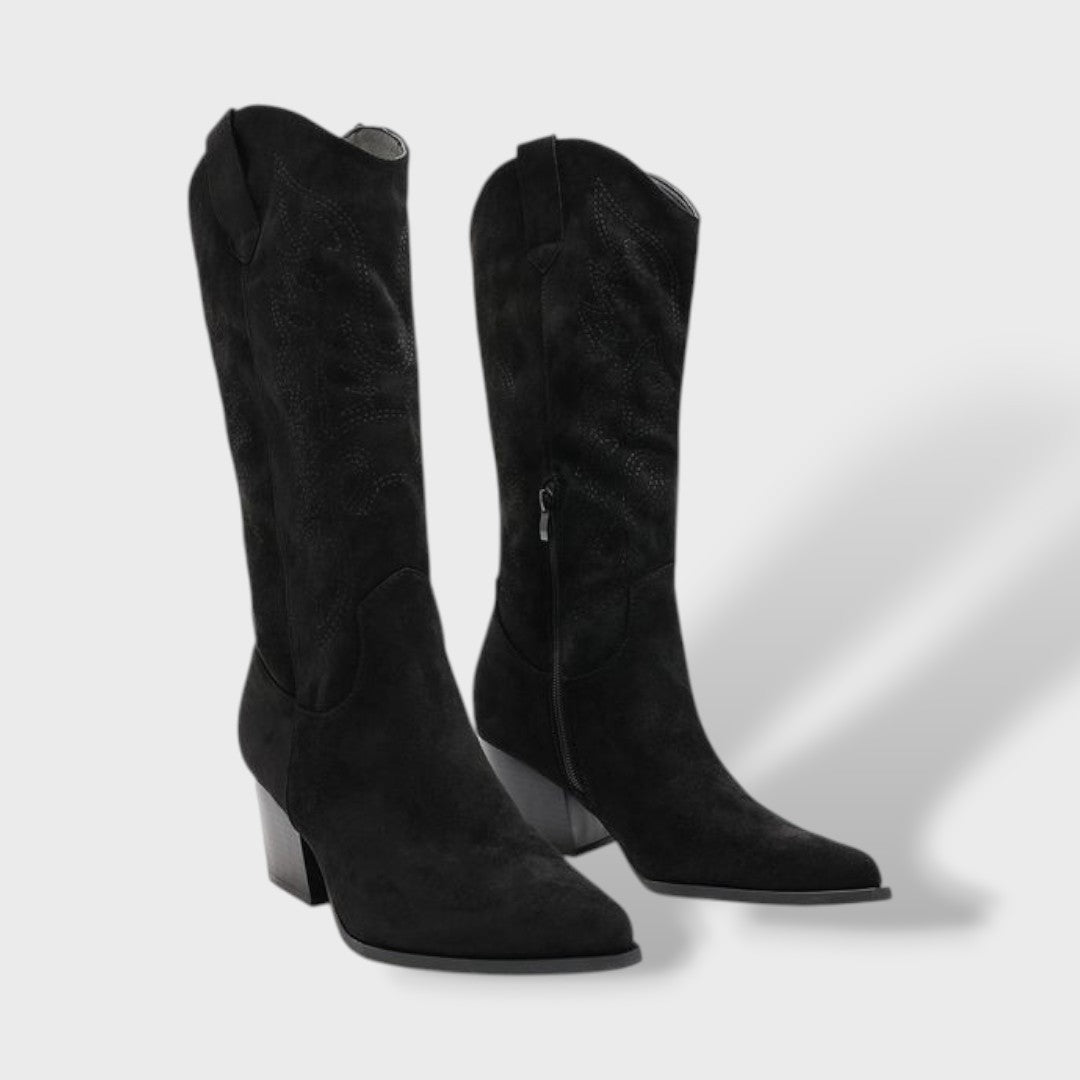 Women's Suede-Effect Cowboy Boots with Wide Heel
