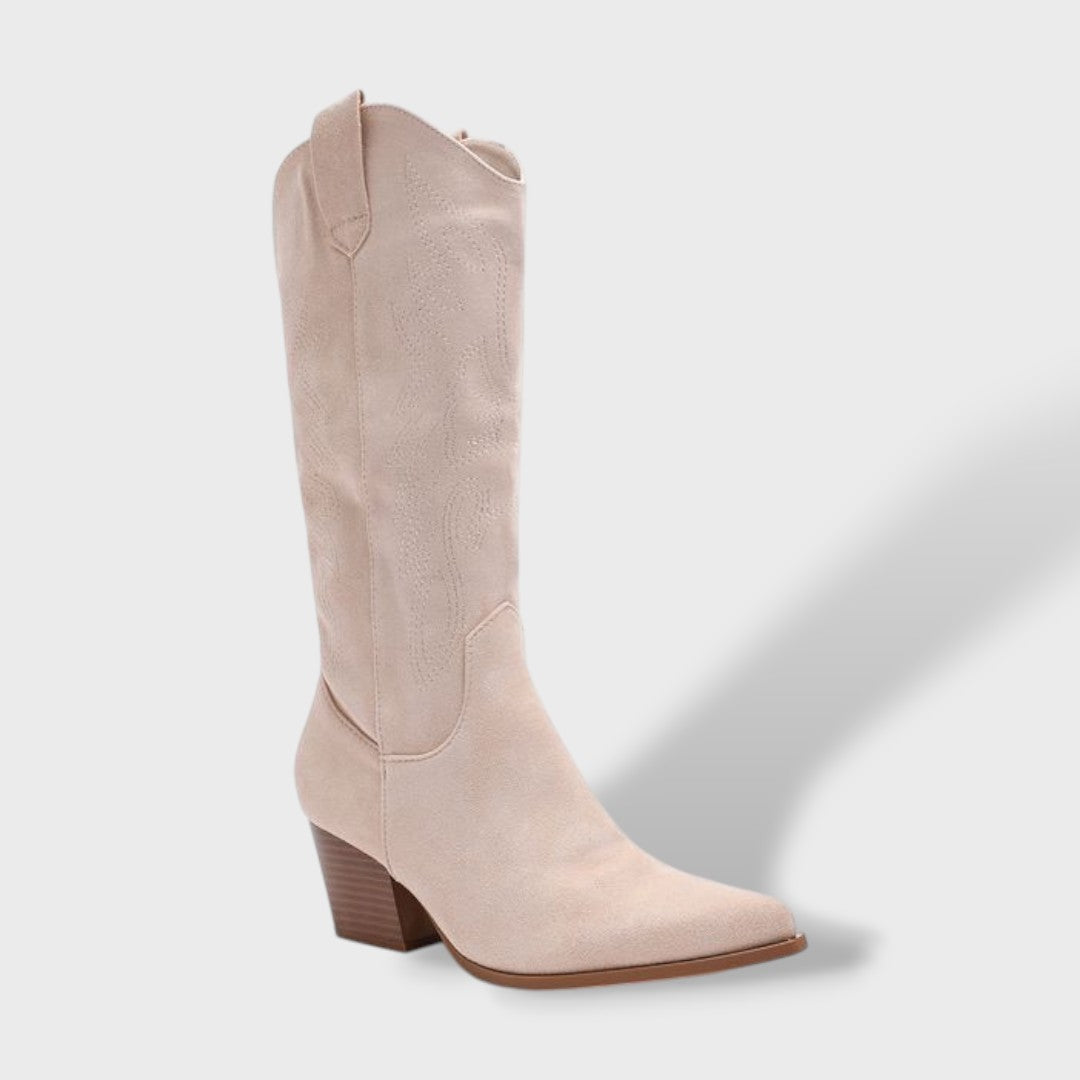 Women's Suede-Effect Cowboy Boots with Wide Heel