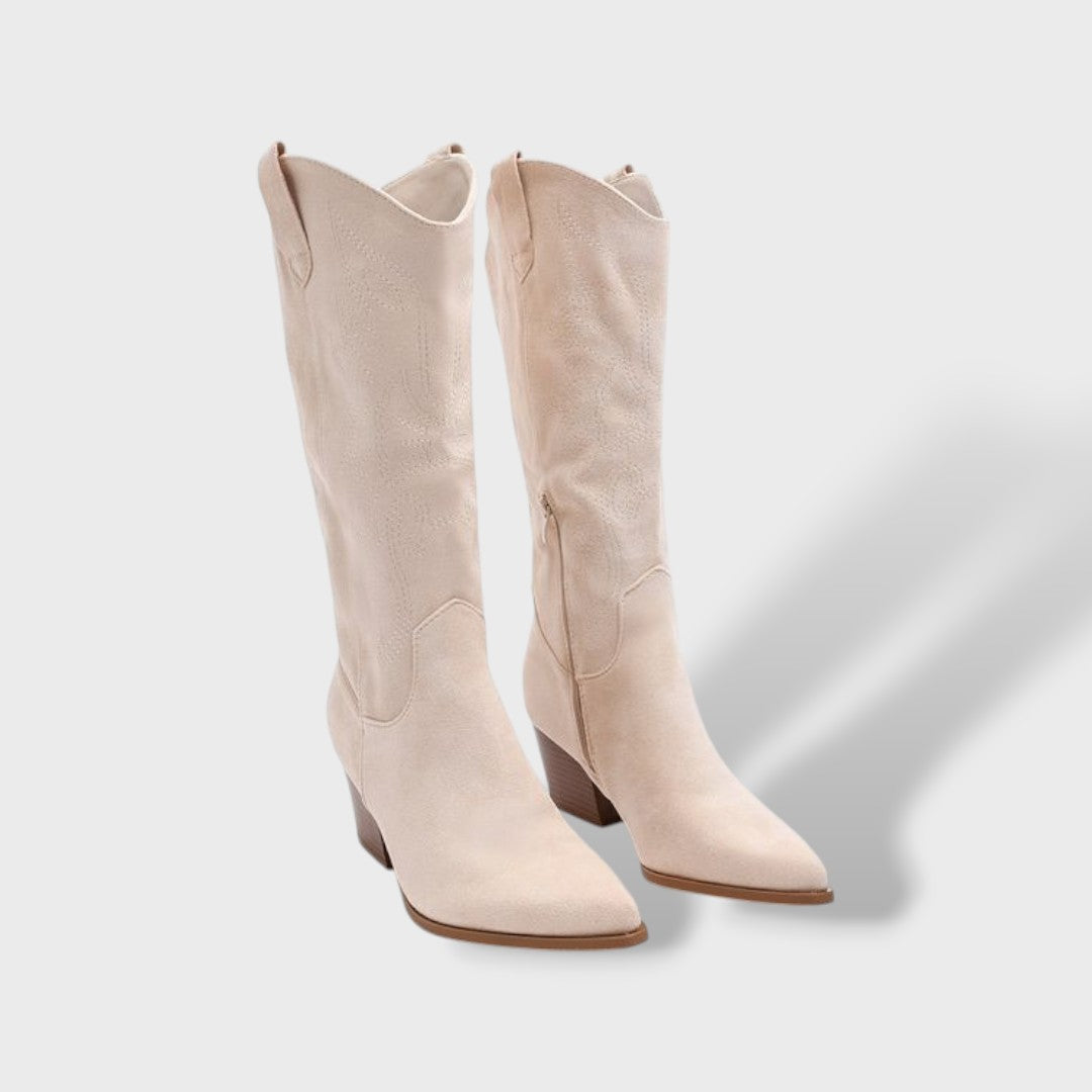 Women's Suede-Effect Cowboy Boots with Wide Heel