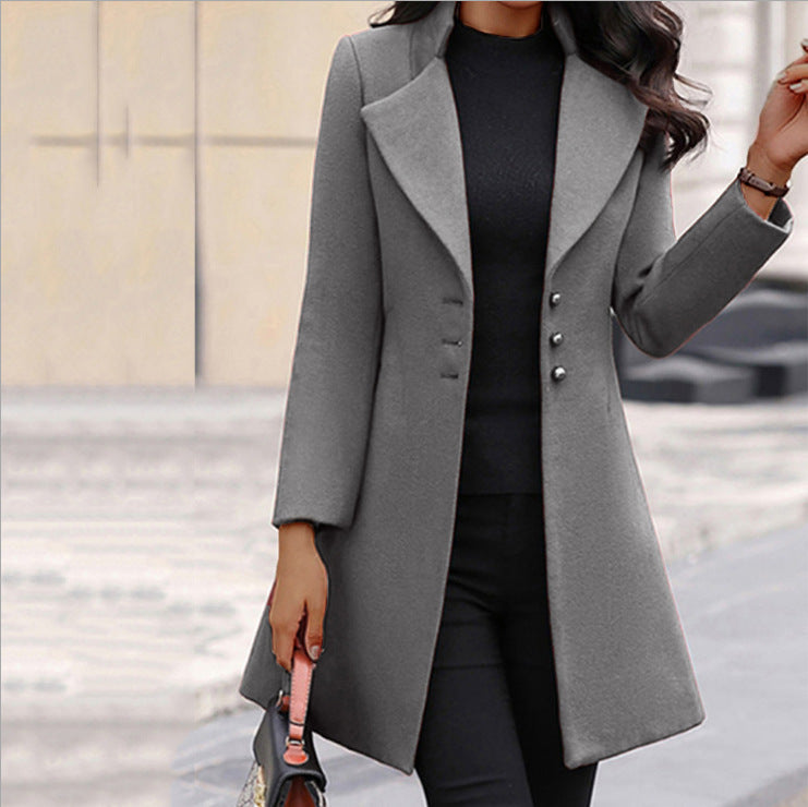Women's Tailored Longline Coat, Notched Lapels, Button Front