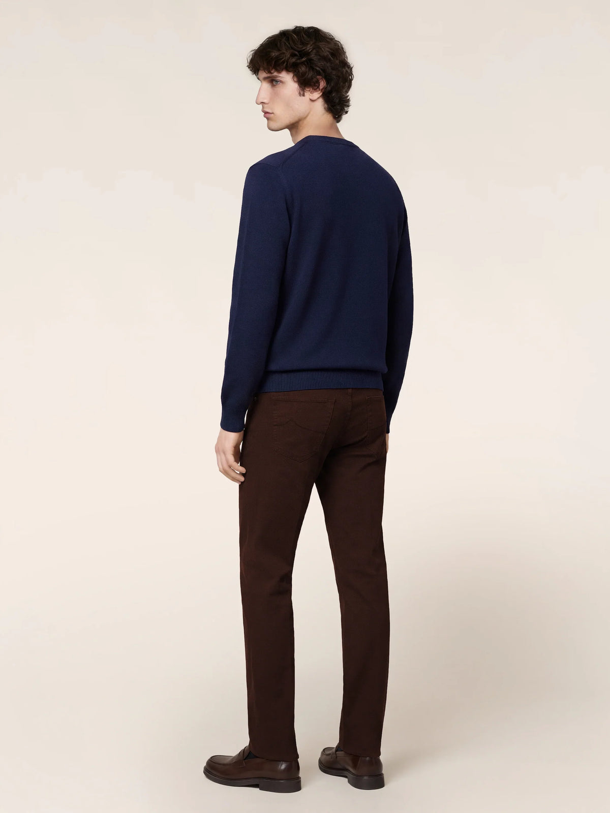 Men's Navy Crew Neck Sweater, Long Sleeves, Ribbed Trims
