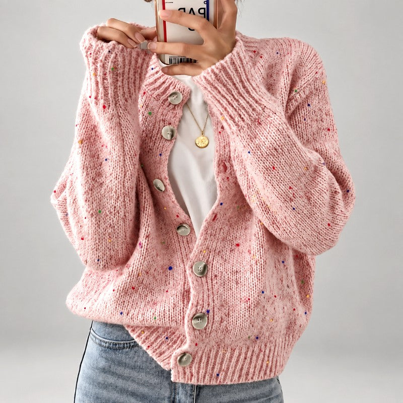 Madeline – Women's Speckled Knit Button Cardigan
