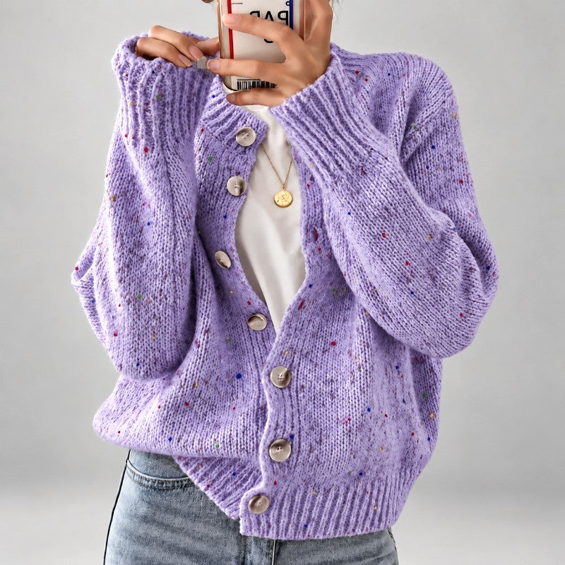 Madeline – Women's Speckled Knit Button Cardigan