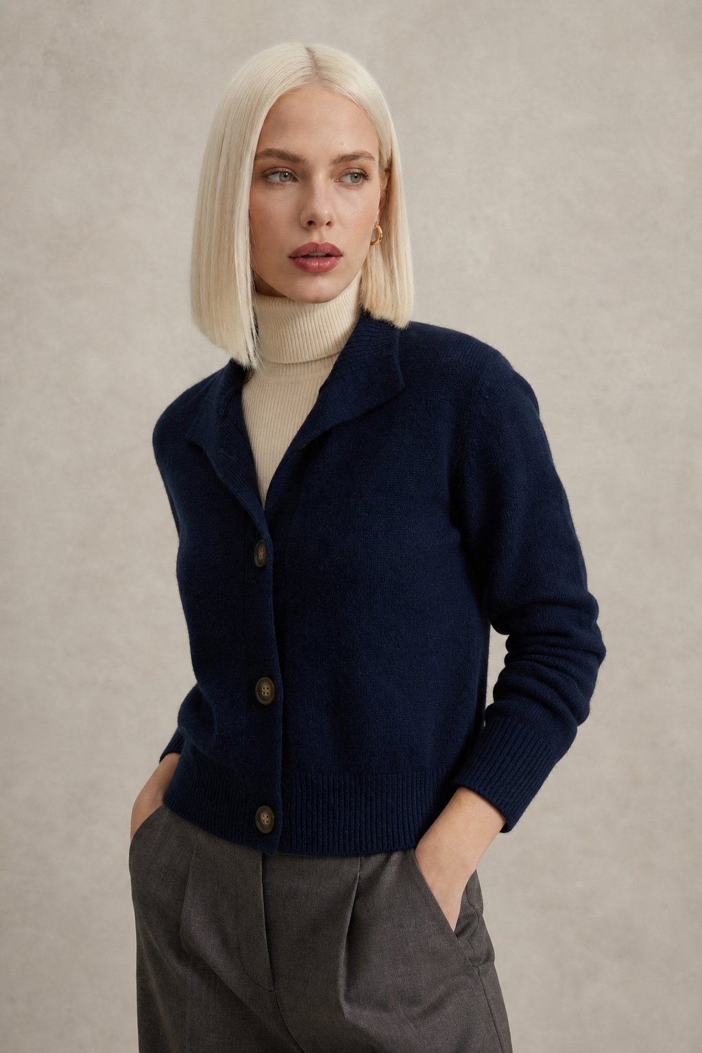 Lindsey | Womens Cashmere Blend Cardigan with Statement Buttons | Half-High Neck, Machine Washable | in 4 Colors XS-3XL