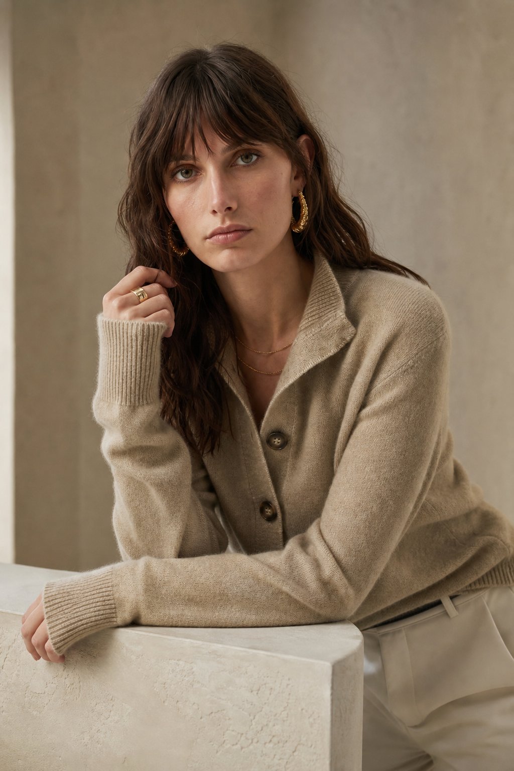 Lindsey | Womens Cashmere Blend Cardigan with Statement Buttons | Half-High Neck, Machine Washable | in 4 Colors XS-3XL