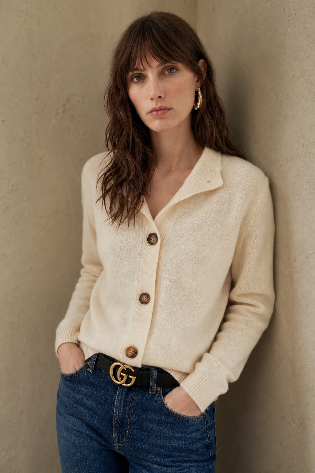 Lindsey | Womens Cashmere Blend Cardigan with Statement Buttons | Half-High Neck, Machine Washable | in 4 Colors XS-3XL