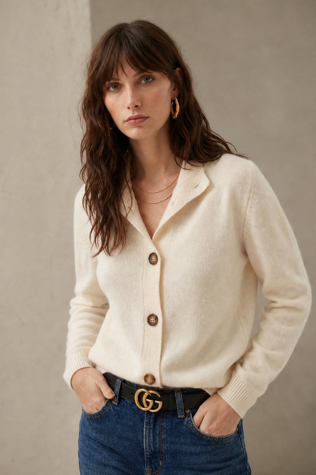 Lindsey | Womens Cashmere Blend Cardigan with Statement Buttons | Half-High Neck, Machine Washable | in 4 Colors XS-3XL