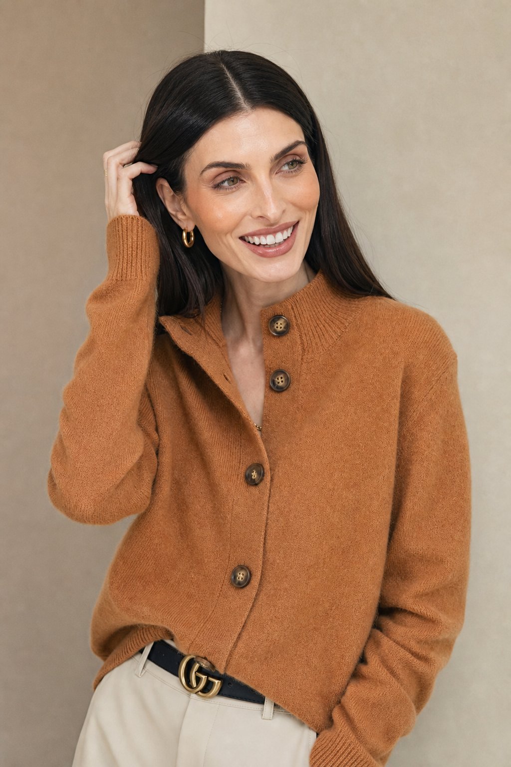 Lindsey | Womens Cashmere Blend Cardigan with Statement Buttons | Half-High Neck, Machine Washable | in 4 Colors XS-3XL