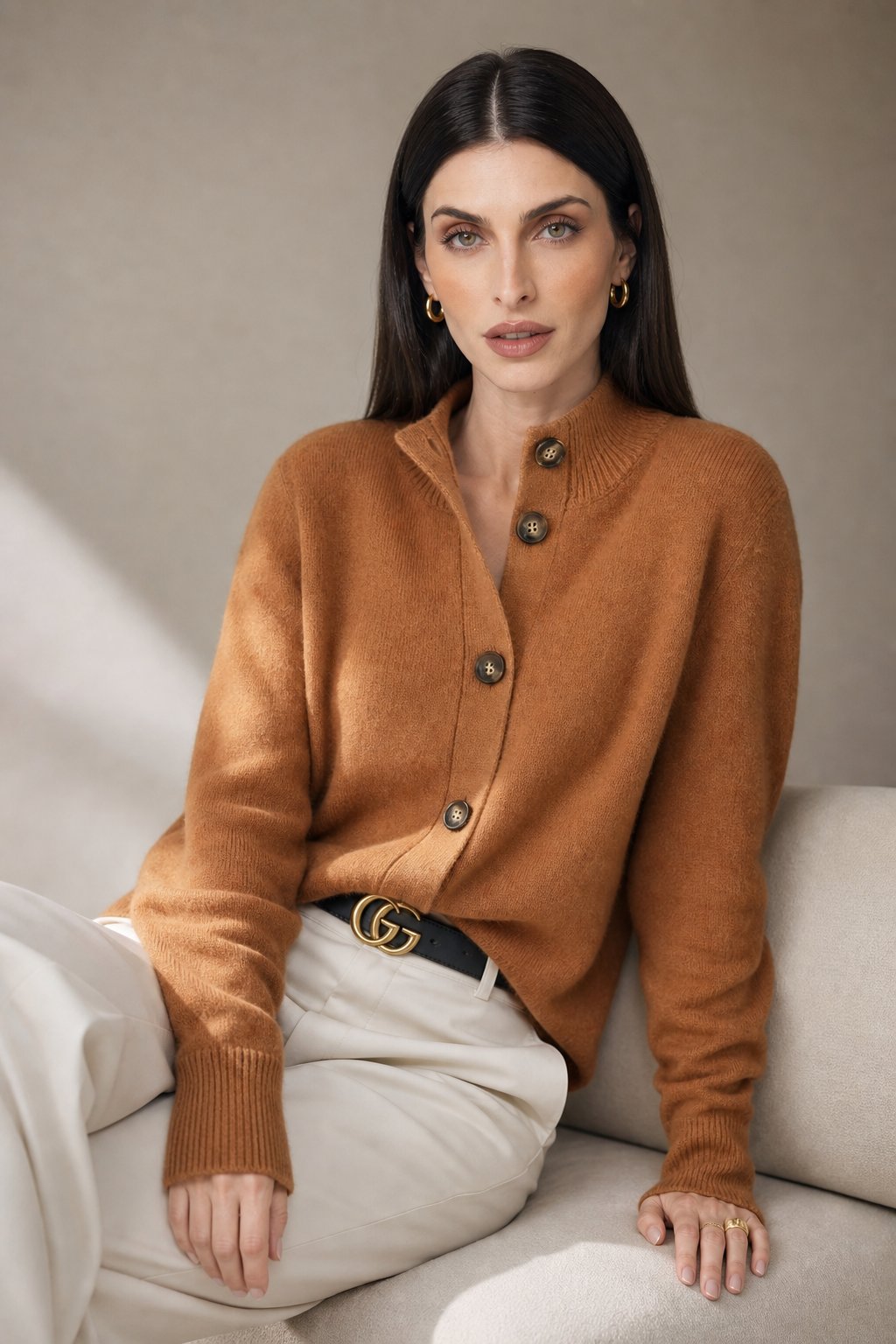 Lindsey | Womens Cashmere Blend Cardigan with Statement Buttons | Half-High Neck, Machine Washable | in 4 Colors XS-3XL