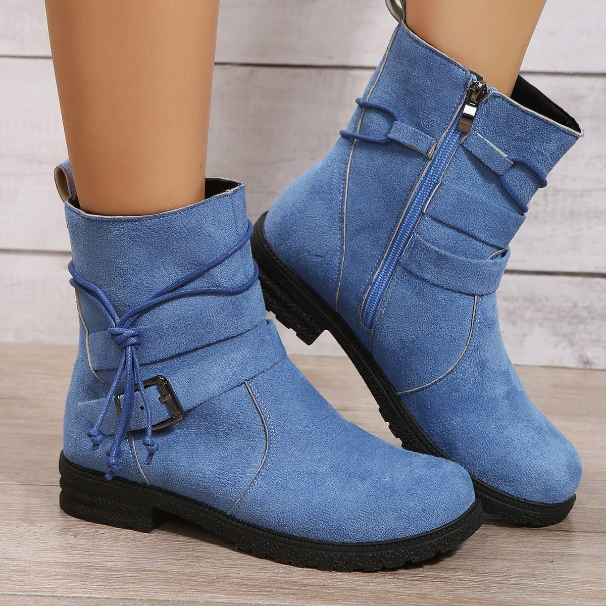 Mae | Suede Low Heel Ankle Boots with Side Zip for Women