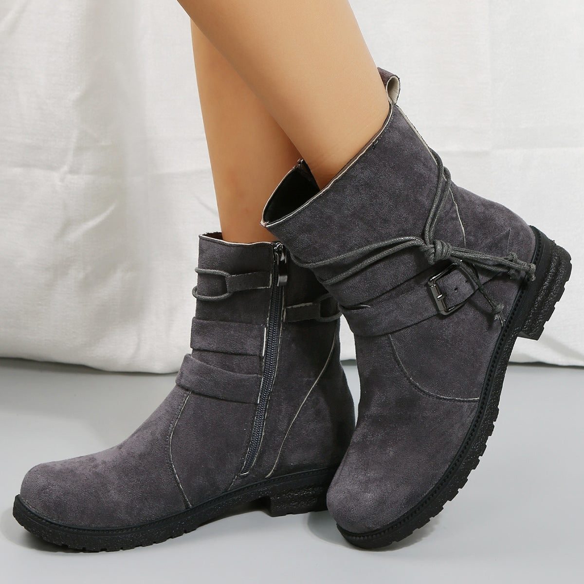 Mae | Suede Low Heel Ankle Boots with Side Zip for Women