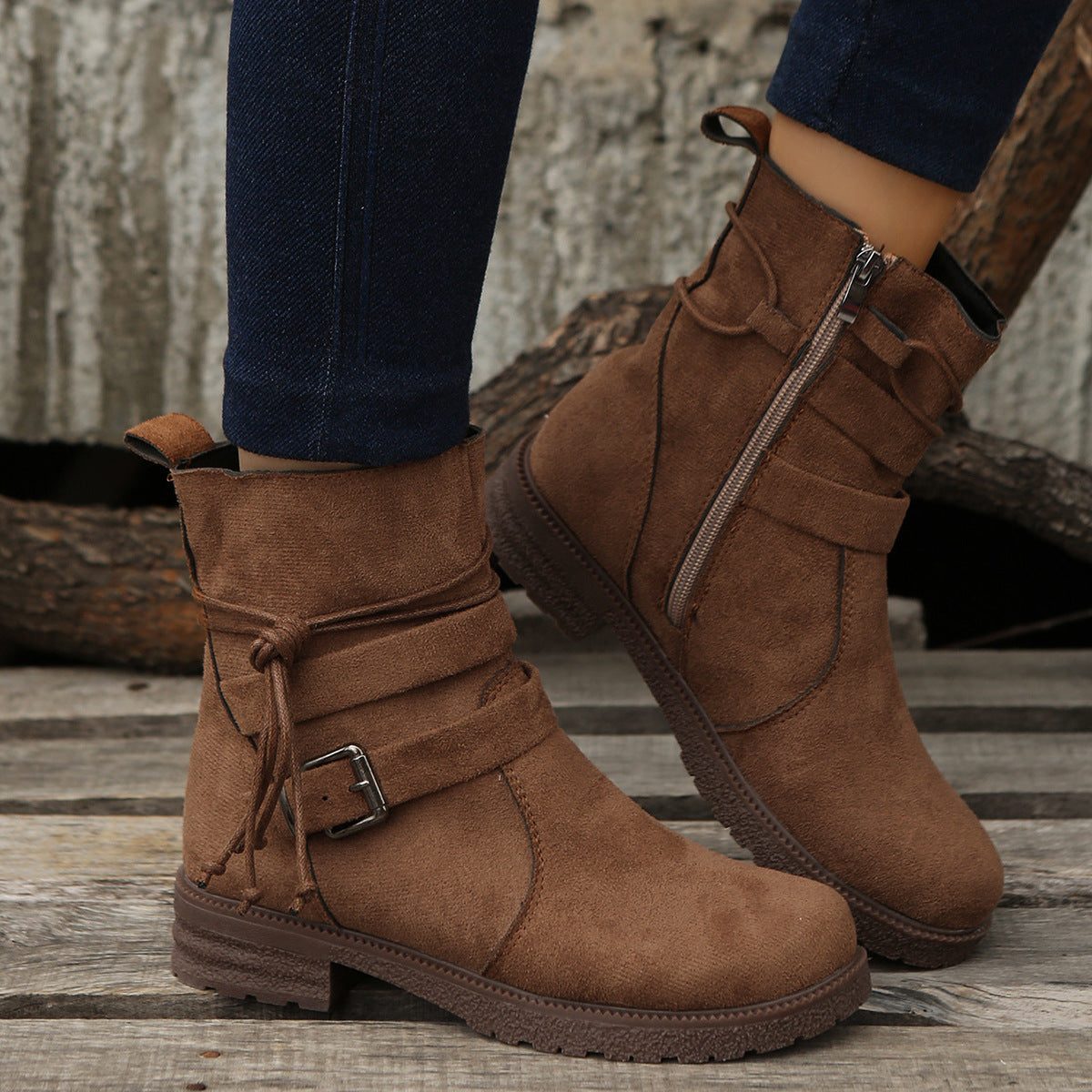 Mae | Suede Low Heel Ankle Boots with Side Zip for Women