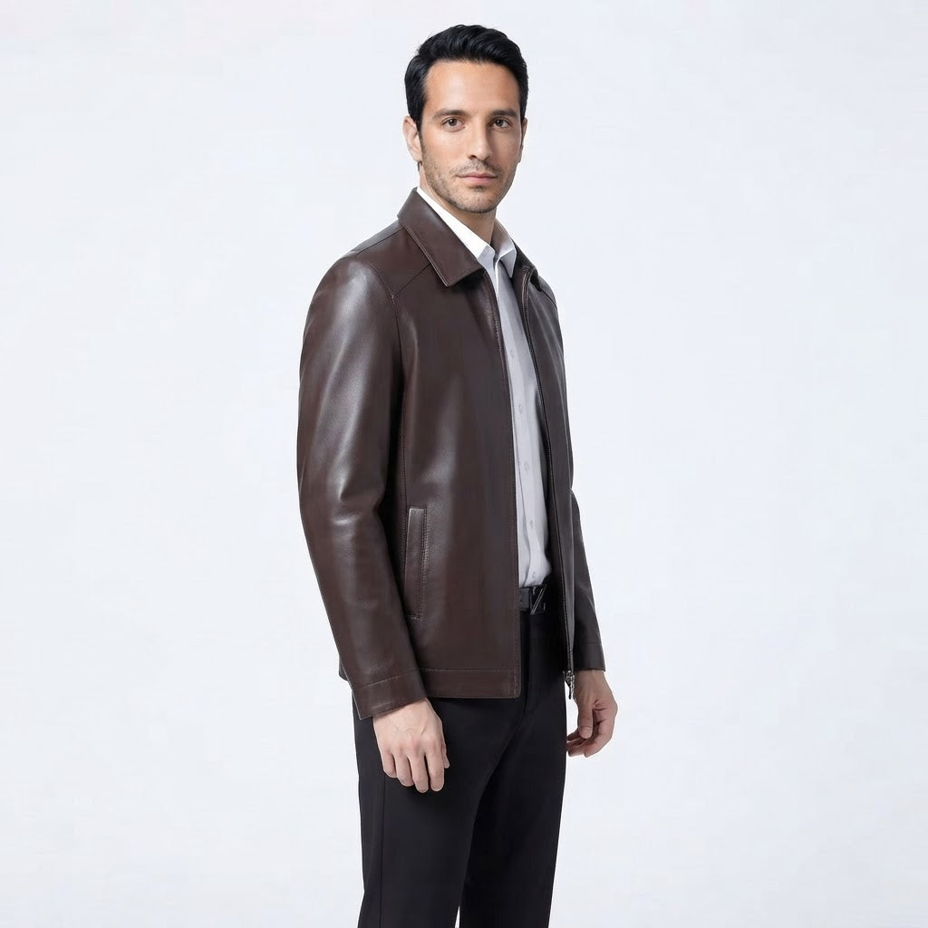 Crackled-Finish Leather-Like Jacket