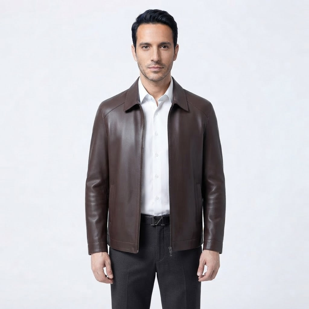 Crackled-Finish Leather-Like Jacket