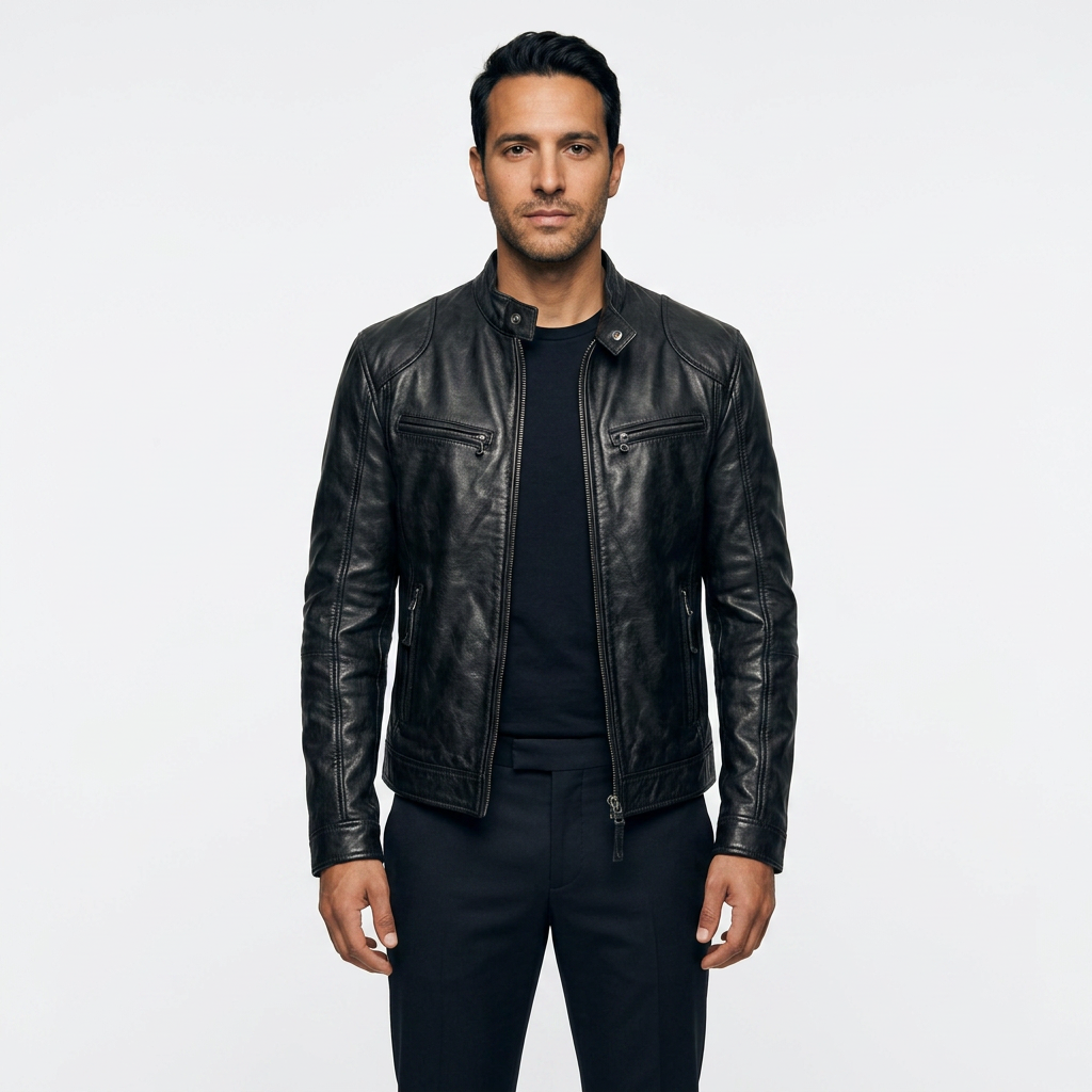 Men's Leather-Like Biker Jacket