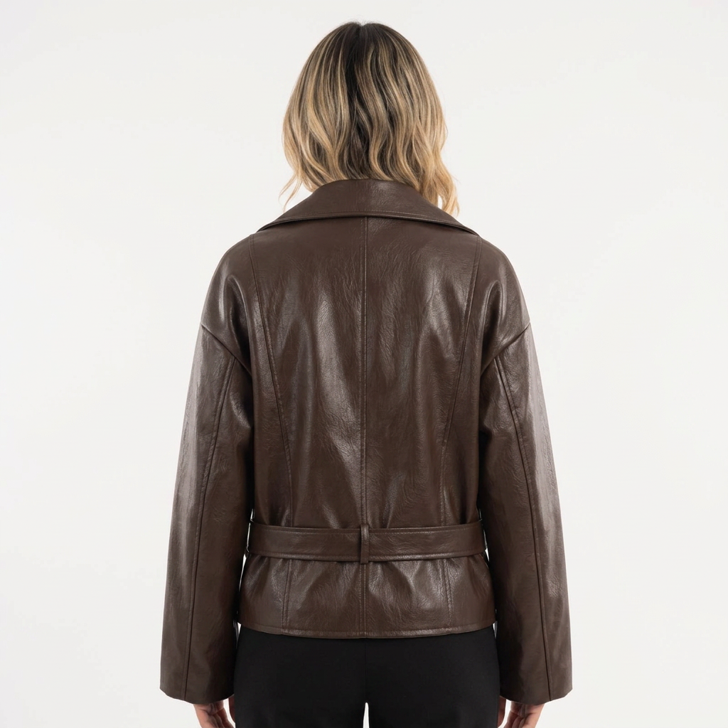 Cropped 3D-Texture Leather-Like Jacket