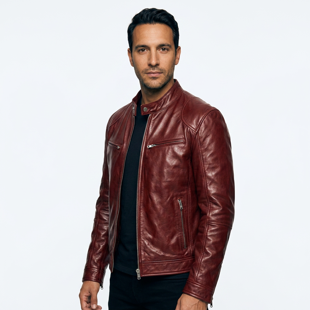 Men's Leather-Like Biker Jacket