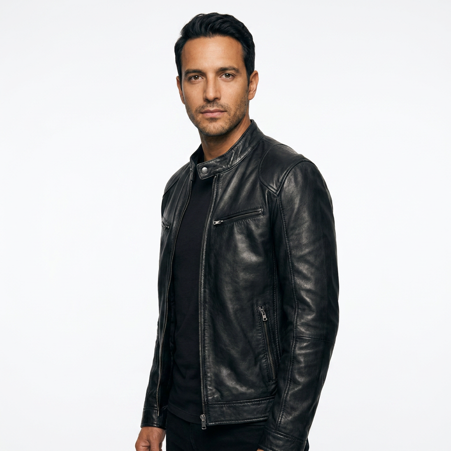 Men's Leather-Like Biker Jacket