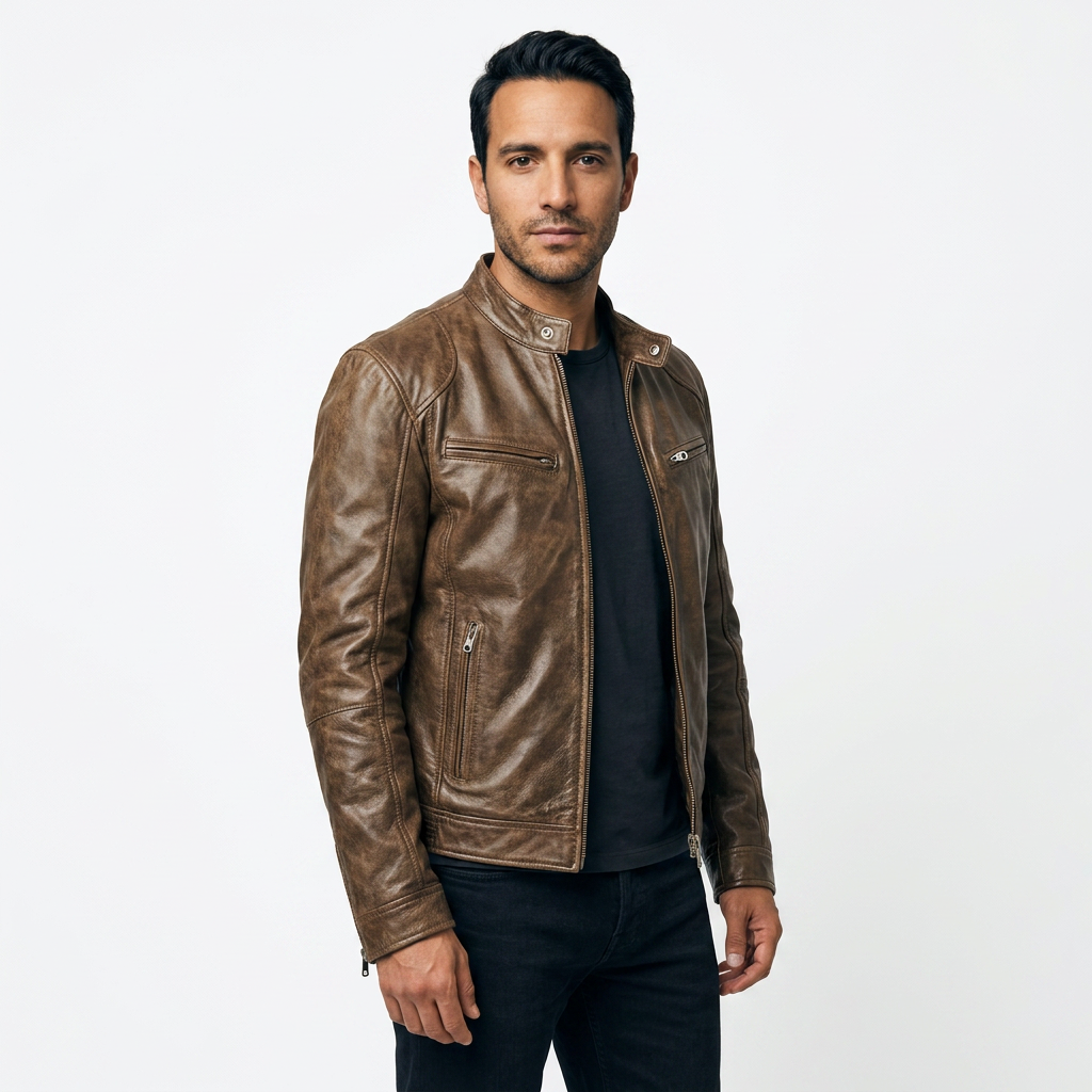Men's Leather-Like Biker Jacket