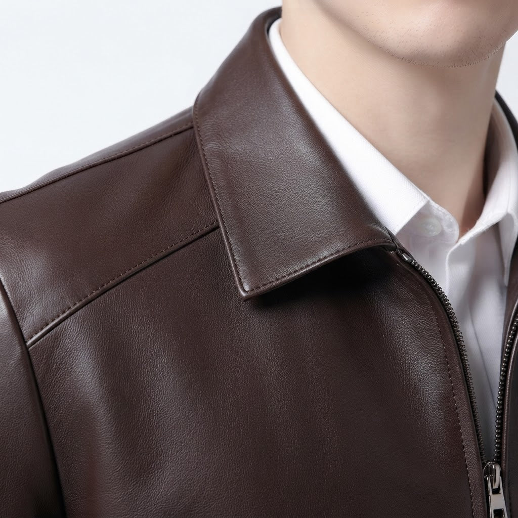 Crackled-Finish Leather-Like Jacket