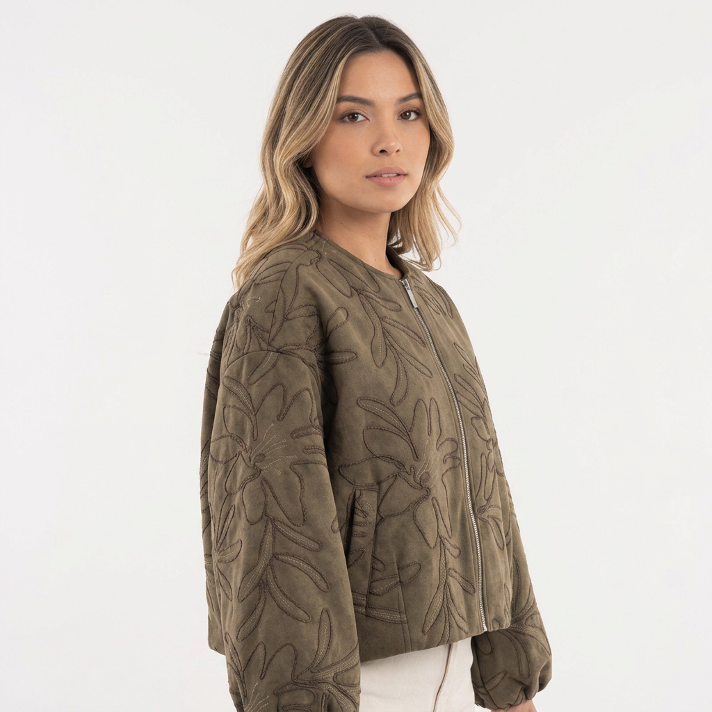 Embroidered Suede-Effect Aviator Jacket