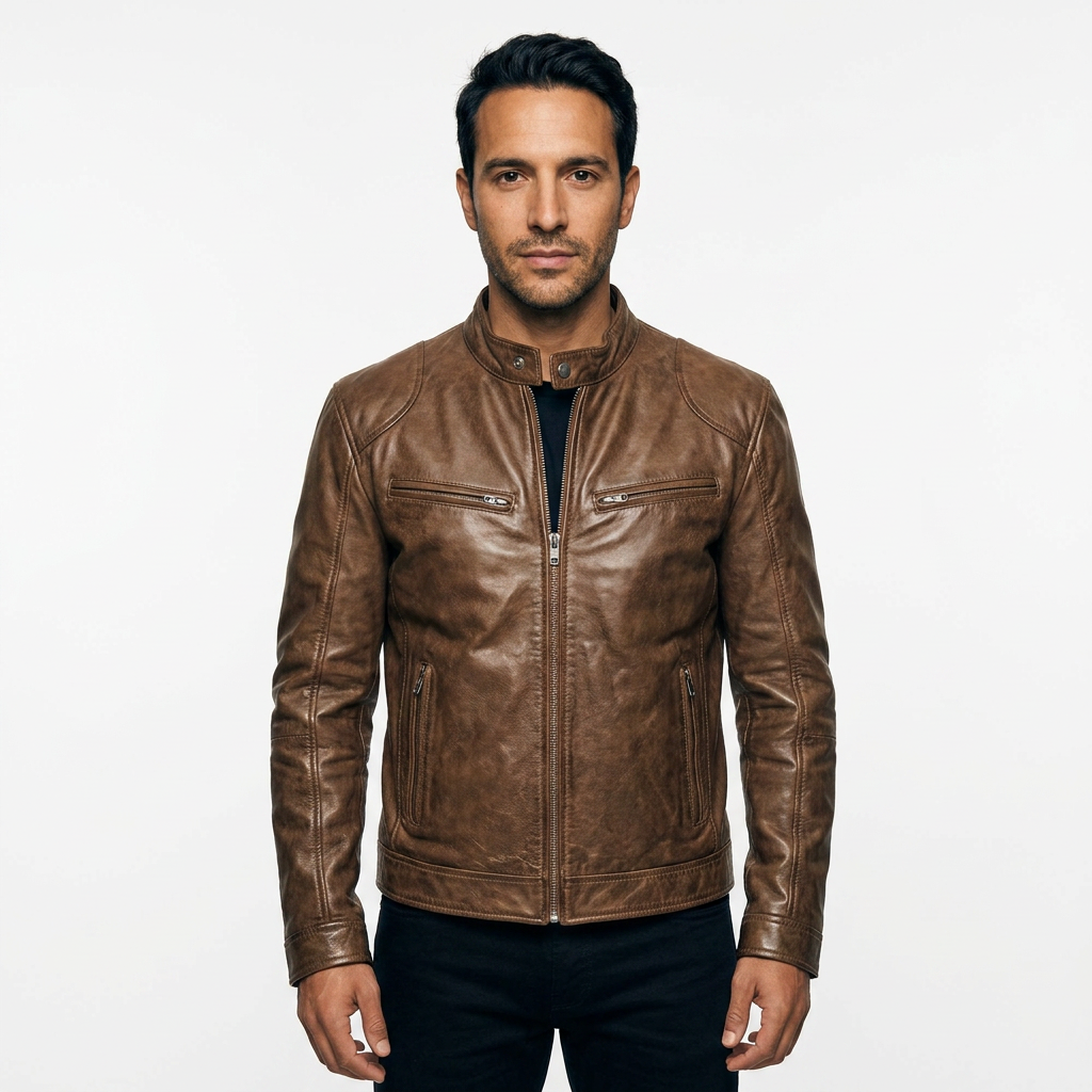 Men's Leather-Like Biker Jacket
