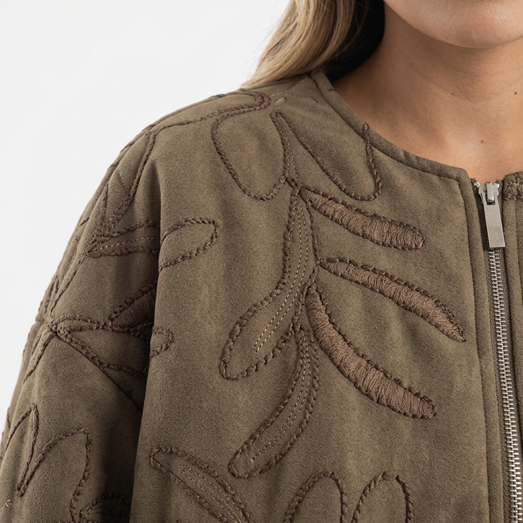 Embroidered Suede-Effect Aviator Jacket