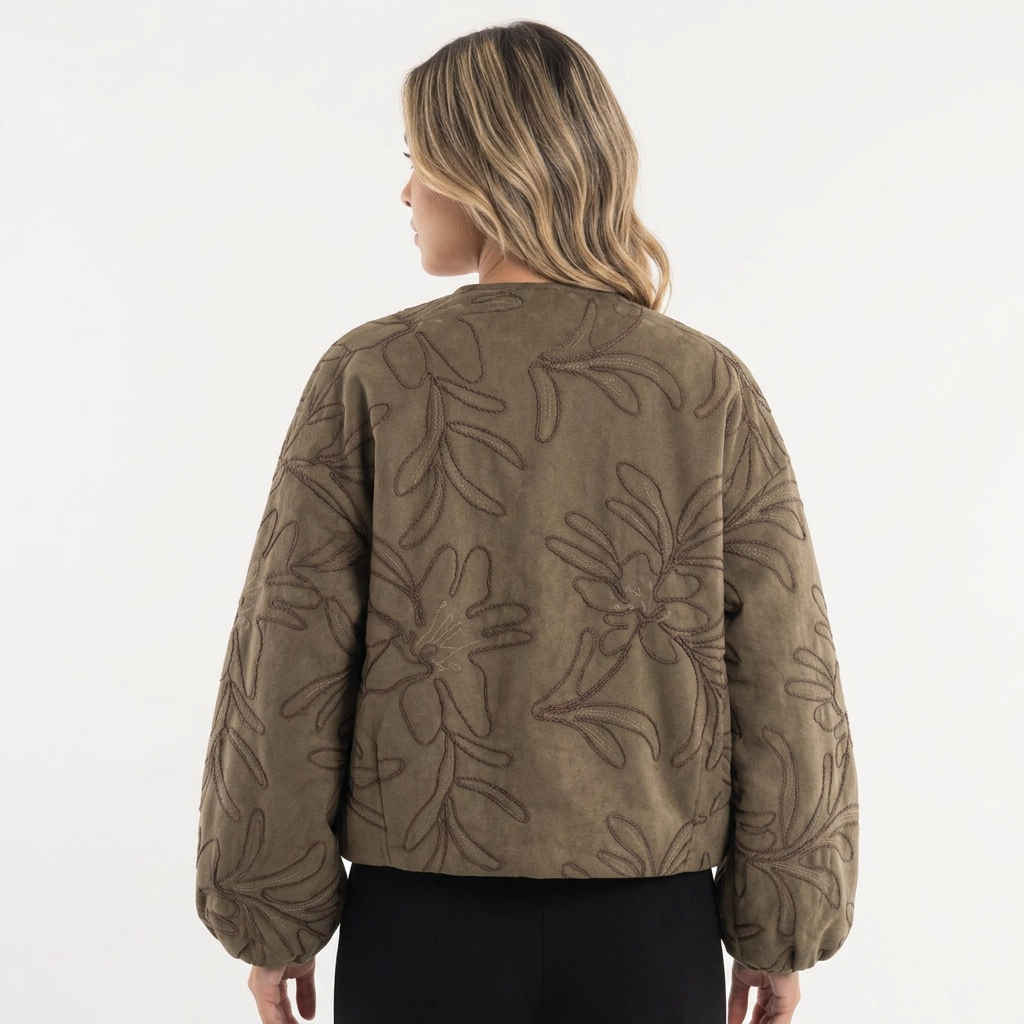 Embroidered Suede-Effect Aviator Jacket