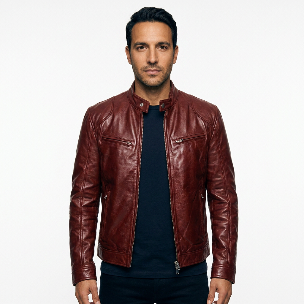 Men's Leather-Like Biker Jacket