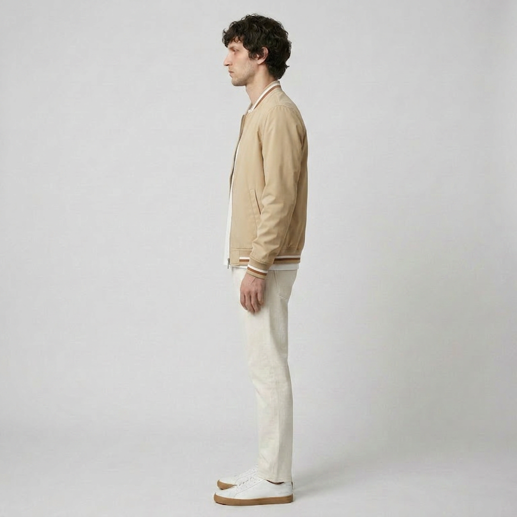 Unisex Bomber Jacket, Striped Ribbed Trim, Zip Front