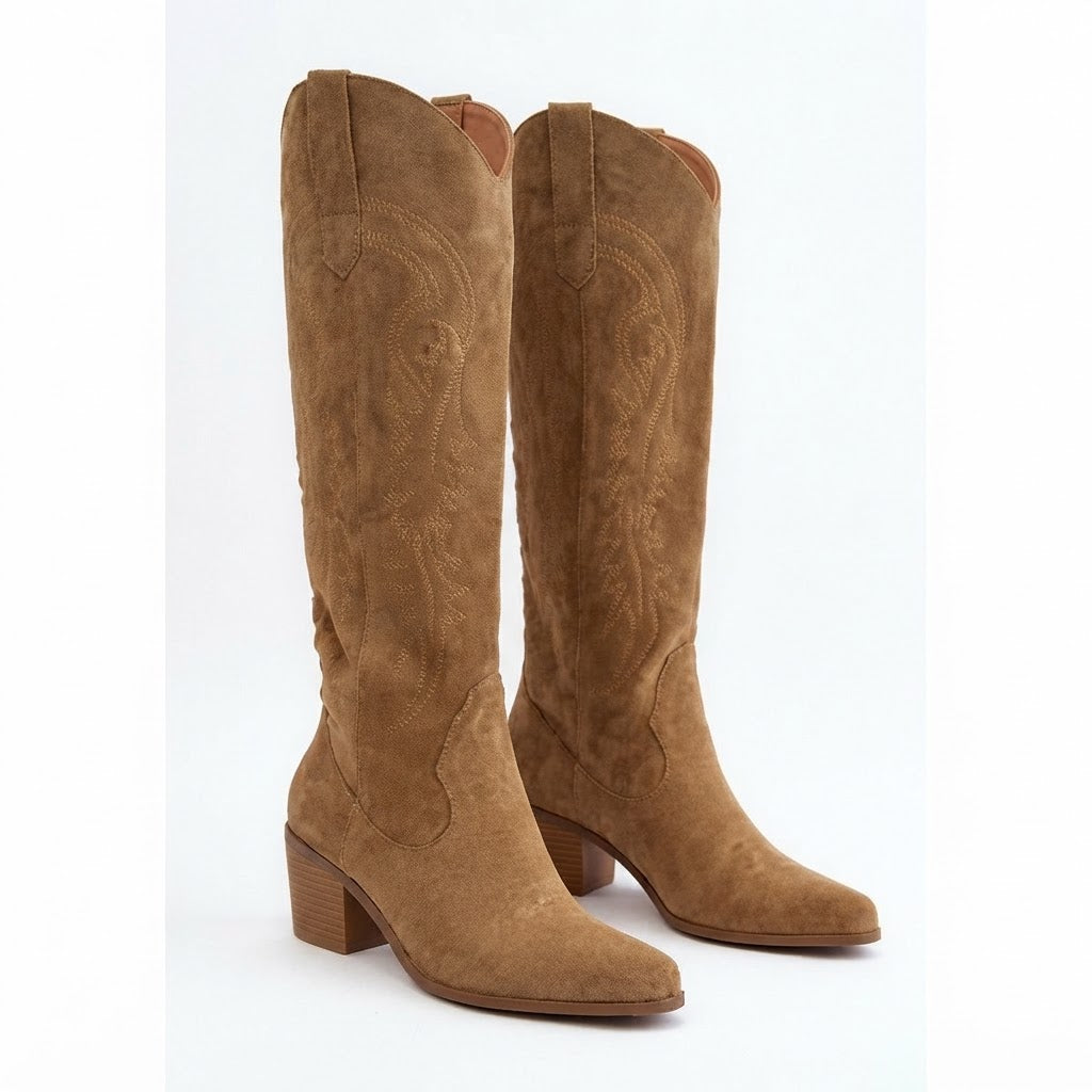 Women's Tall Embroidered Suede-Effect Cowboy Boots