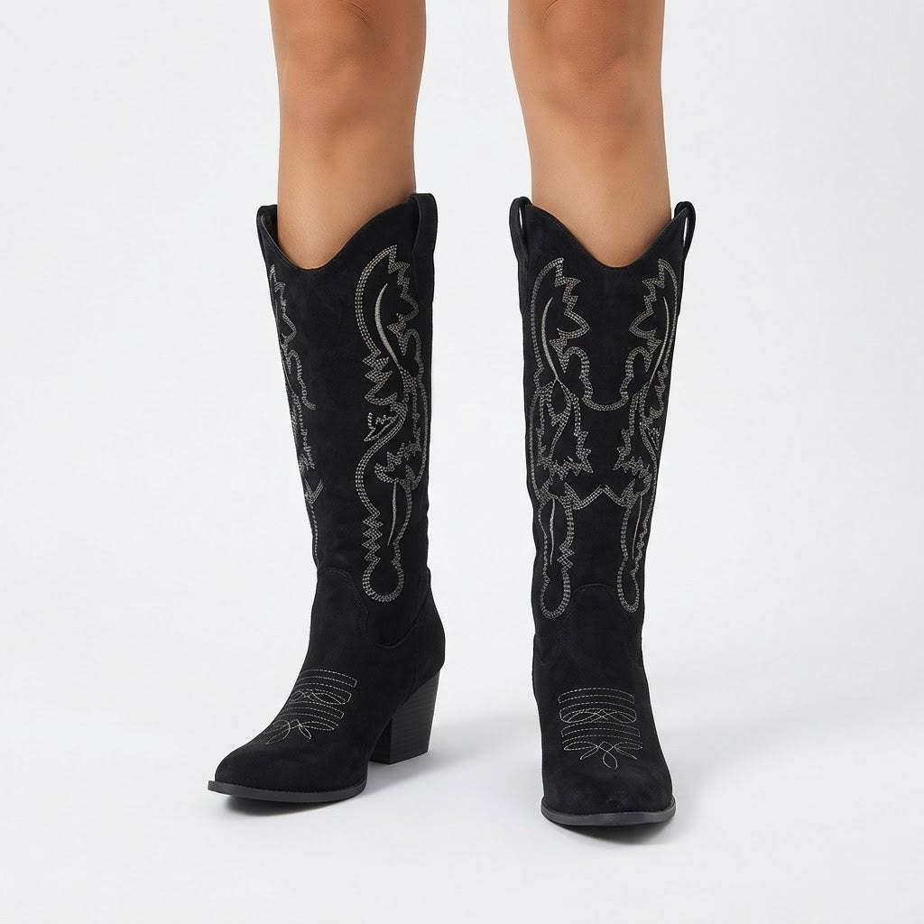 Women's Tall Embroidered Suede-Effect Cowboy Boots
