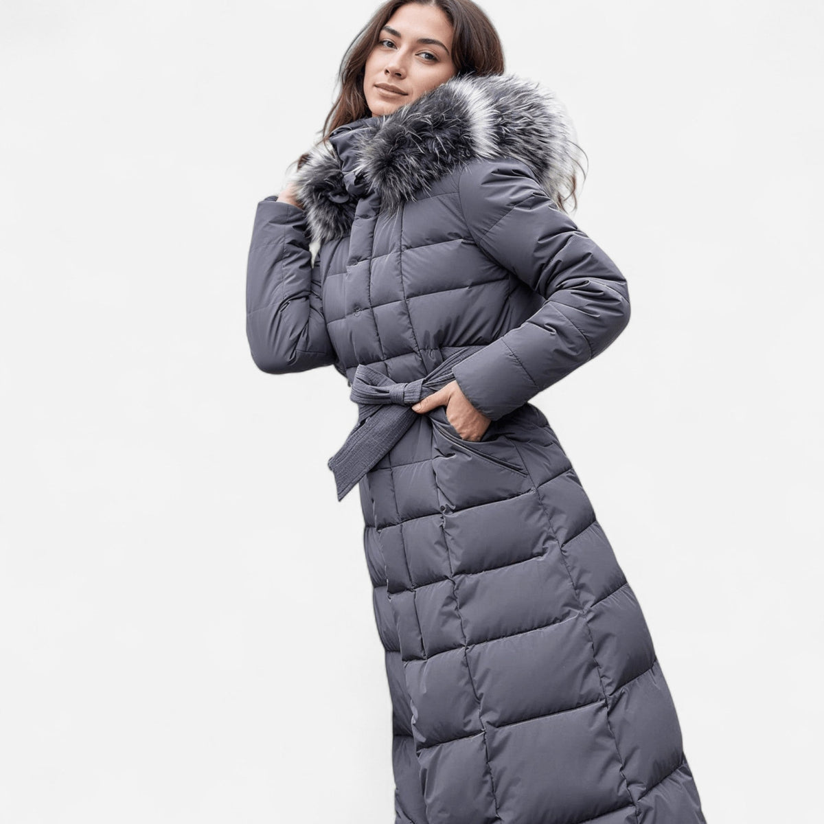 Molly | Womens Long Puffer Coat with Faux Fur Hood | Belted, Water-Resistant | Black, Red, Caramel and More S-3XL