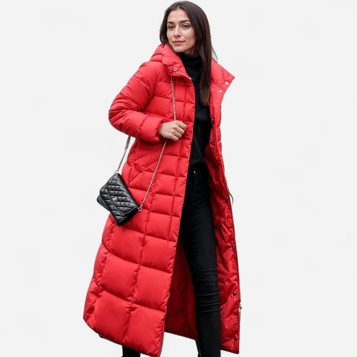 Molly | Womens Long Puffer Coat with Faux Fur Hood | Belted, Water-Resistant | Black, Red, Caramel and More S-3XL